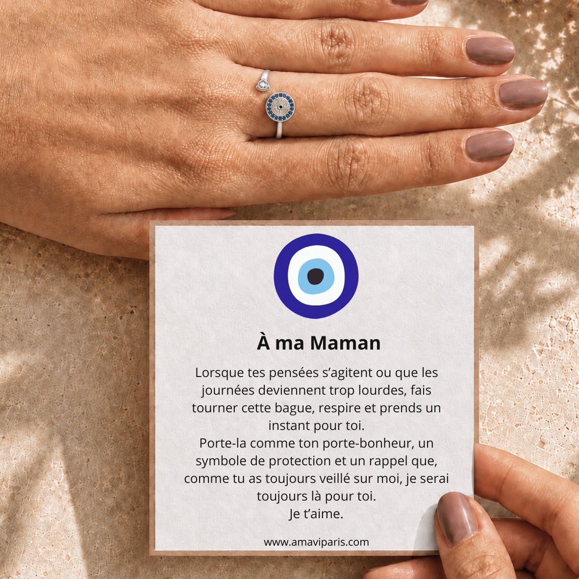 Bague Porte-bonheur Œil, Anti-stress rotative, Ajustable - À ma Maman