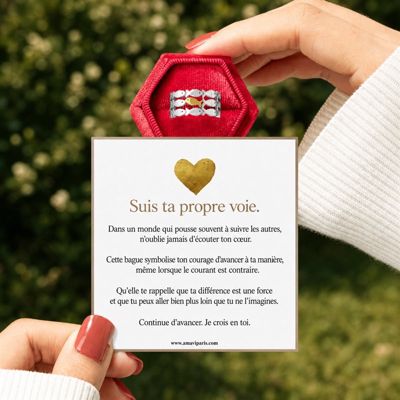 Bague Suis ta propre voie avec carte message AMAVI PARIS